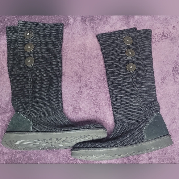 UGG Australia Classic Cardy Sweater Knit Tall Foldover Black Boots US Womens 9 - Picture 1 of 8